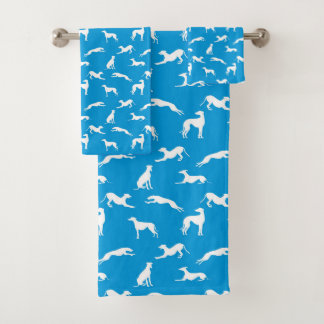 Greyhound-Silhouetten Weiß auf Blau Badhandtuch Set