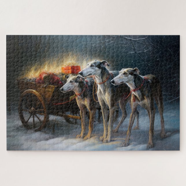Greyhound Snowy Sleigh Weihnachtsdekor (Horizontal)