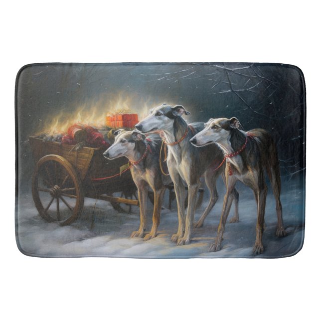 Greyhound Snowy Sleigh Weihnachtsdekor Badematte (Vorderseite)