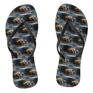 Greyhound Snowy Sleigh Weihnachtsdekor Flip Flops