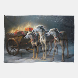 Greyhound Snowy Sleigh Weihnachtsdekor Geschirrtuch