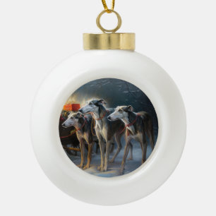 Greyhound Snowy Sleigh Weihnachtsdekor Keramik Kugel-Ornament