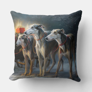 Greyhound Snowy Sleigh Weihnachtsdekor Kissen