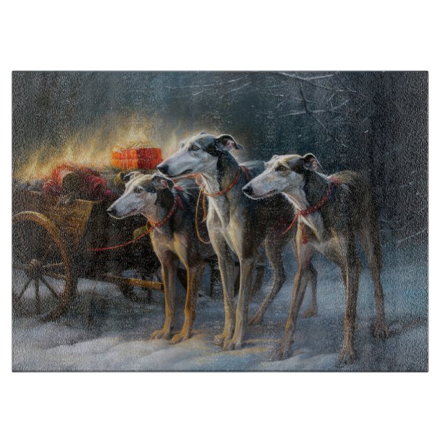 Greyhound Snowy Sleigh Weihnachtsdekor Schneidebrett (Vorderseite)