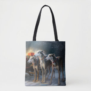 Greyhound Snowy Sleigh Weihnachtsdekor Tasche