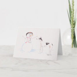 Greyhound trifft Snowman Dog Art Grußkarte Karte