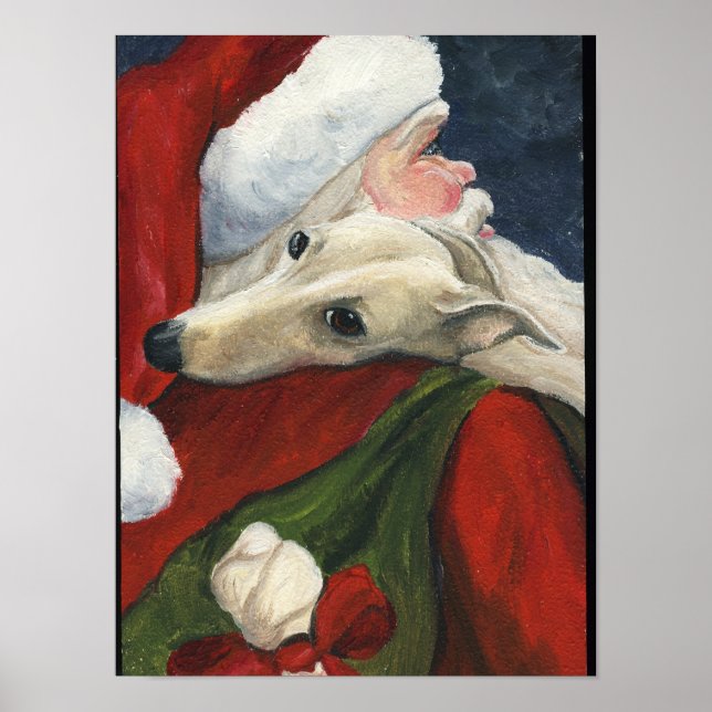 Greyhound und Santa Claus Hunde Kunst drucken Poster (Vorne)