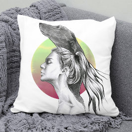Greyhound und Woman Portrait Dog Lover Elegante Ku Kissen