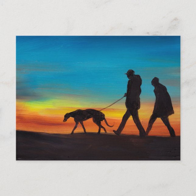 Greyhound Walk at Sunset Dog Art Carte postale (Devant)