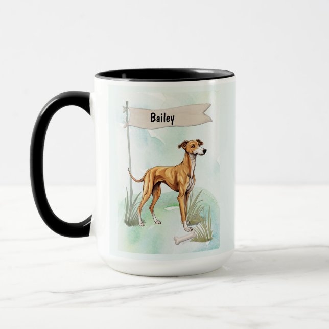 Greyhound Watercolor Personalized Dog Tasse (Links)