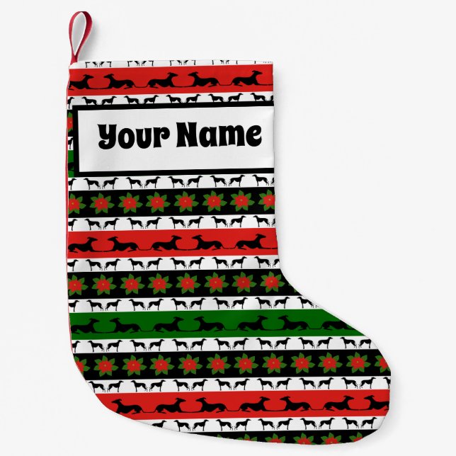 Greyhound Weihnachts-Silhouetten  Kleiner Weihnachtsstrumpf (Vorderseite)