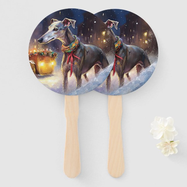 Greyhound Weihnachtsfeiertag Fächer (Vorne und Hinten)