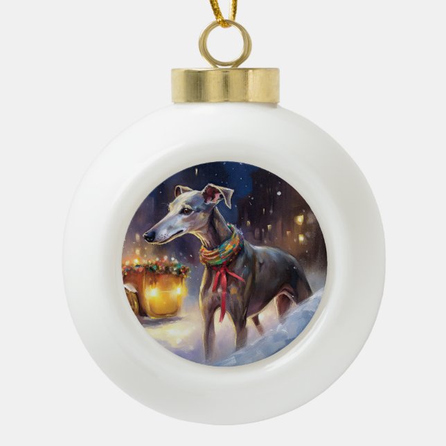 Greyhound Weihnachtsfeiertag Keramik Kugel-Ornament (Vorderseite)