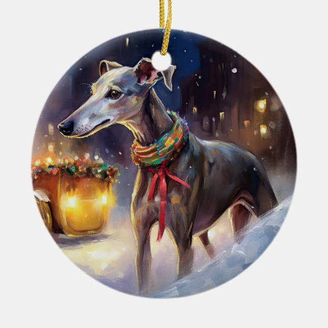 Greyhound Weihnachtsfeiertag Keramik Ornament (Vorne)