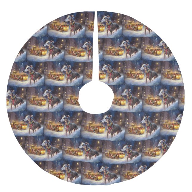 Greyhound Weihnachtsfeiertag Polyester Weihnachtsbaumdecke (Vorderseite)
