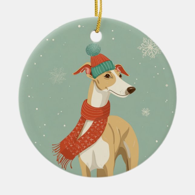 Greyhound-Weihnachtsgeschenk Keramik Ornament (Vorne)