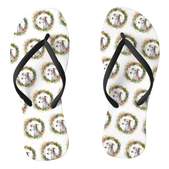 Greyhound-Weihnachtskranz Festiver Hund Flip Flops (Fußbett)