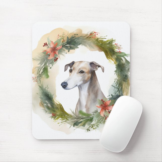 Greyhound-Weihnachtskranz Festiver Hund Mousepad (Mit Mouse)