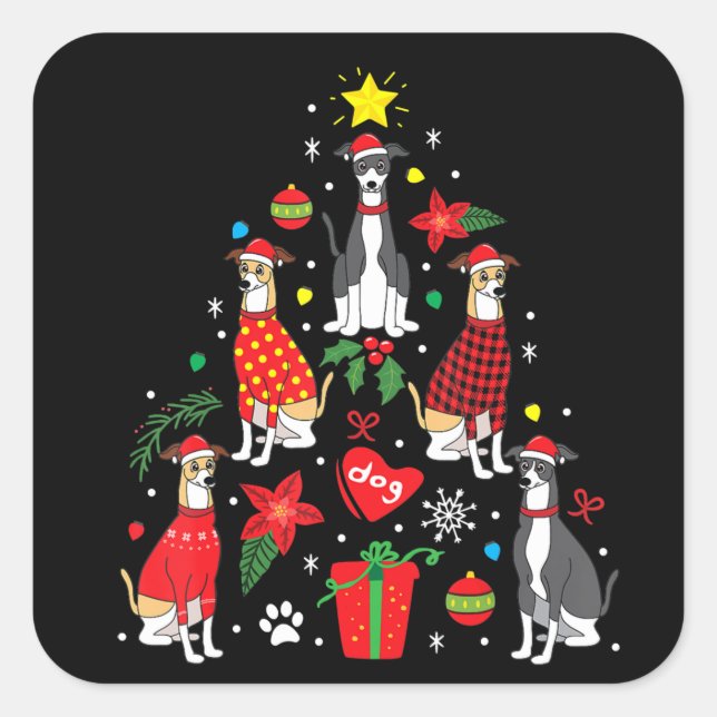 Greyhound Weihnachtsschmuck Tree Hund Mama Quadratischer Aufkleber (Vorderseite)
