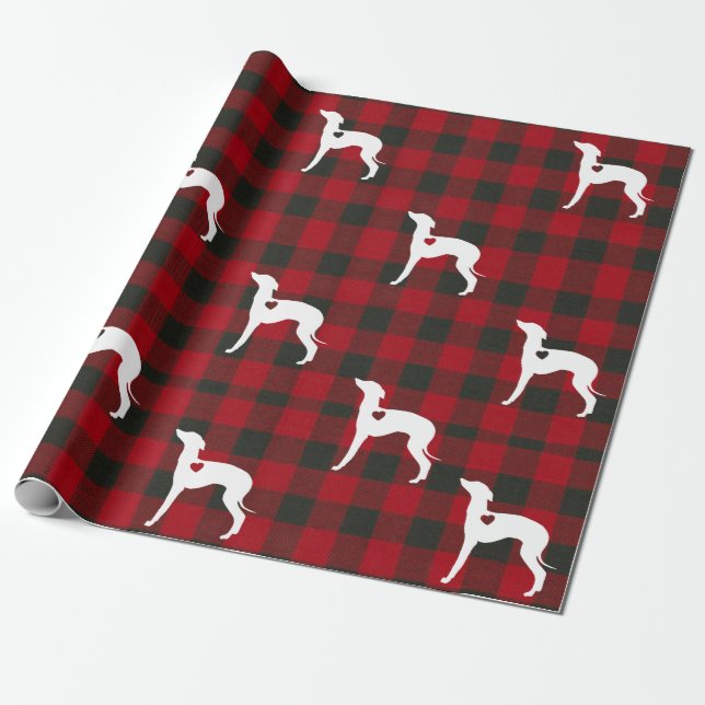 Greyhound Weihnachtswrapping Paper Karo Geschenkpapier (Ungerollt)