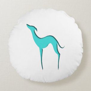 Greyhound Whippet dog Elegante türkisfarbene Silho Rundes Kissen