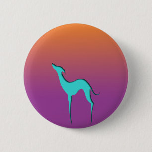 Greyhound Whippet Hund Blau Orange lila ombre Button