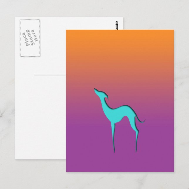 Greyhound Whippet Hund Blau Orange lila ombre Postkarte (Vorne/Hinten)
