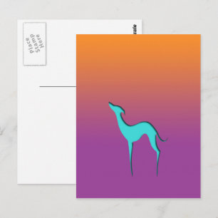 Greyhound Whippet Hund Blau Orange lila ombre Postkarte