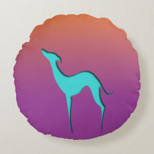 Greyhound Whippet Hund Blau Orange lila ombre Rundes Kissen