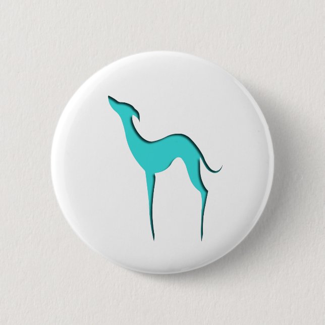 Greyhound Whippet Hund elegante türkisfarbene Silh Button (Vorderseite)