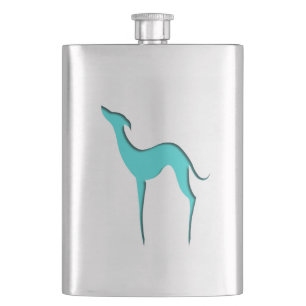 Greyhound Whippet Hund elegante türkisfarbene Silh Flachmann