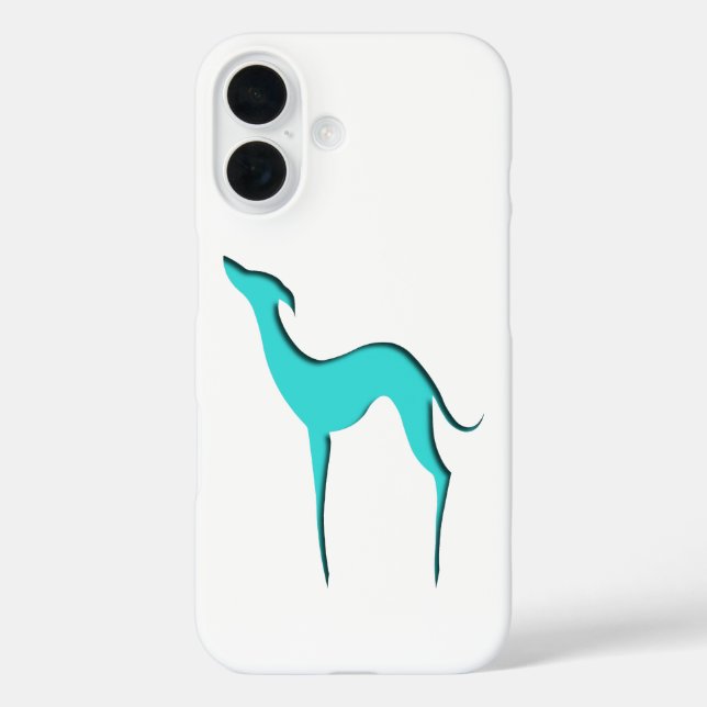 Greyhound Whippet-Hund türkisblaue Silhouette iPhone 16 Hülle (Rückseite)