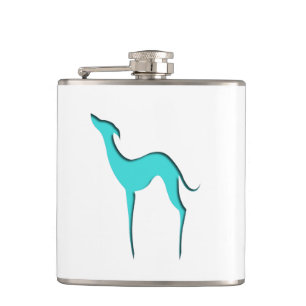 Greyhound Whippet Hund türkisfarben elegante Silho Flachmann
