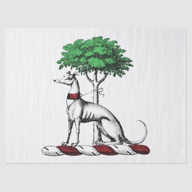 Greyhound Whippet mit Baumkronen-Wappen-Emblem Seidenpapier (Vorderseite)