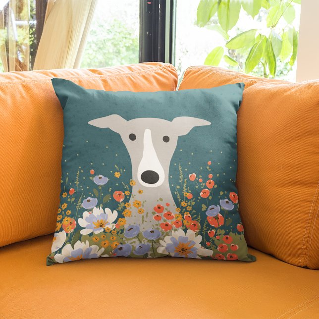 Greyhound Whippet Niedlich Dog Floral Kissen (Von Creator hochgeladen)