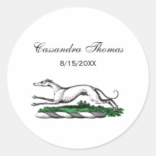 Greyhound Whippet Running Heraldic Wappen Emblem Runder Aufkleber
