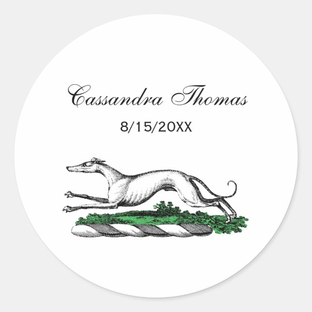 Greyhound Whippet Running Heraldic Wappen Emblem Runder Aufkleber (Vorderseite)
