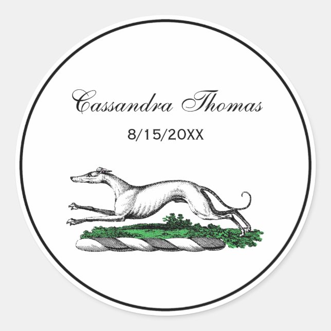 Greyhound Whippet Running Heraldic Wappen Emblem Runder Aufkleber (Vorderseite)