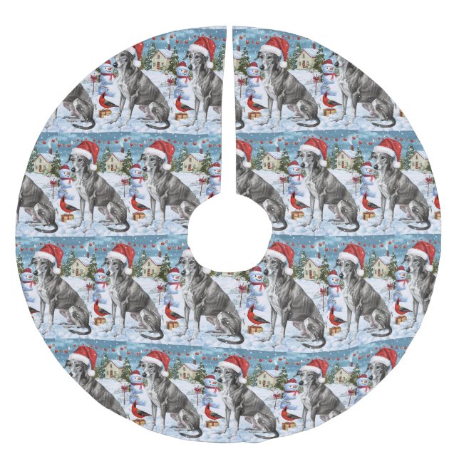 Greyhound Winter Wonderland Christmas Joy Polyester Weihnachtsbaumdecke (Vorderseite)