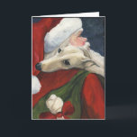 "Greyhound with Santa" Hund Art Weihnachtskarte Feiertagskarte<br><div class="desc">Diese Grußkarte zeigt eine Reproduktion meines ursprünglichen Ölgemäldes eines Windhundes mit dem Weihnachtsmann.</div>
