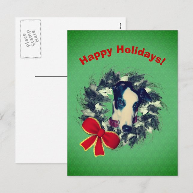 Greyhound Wreath Weihnachtsfeiertag Postkarte (Vorne/Hinten)