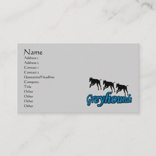 Greyhounds, die eine Tierausweis-Silhouette verwen Visitenkarte (Vorderseite)