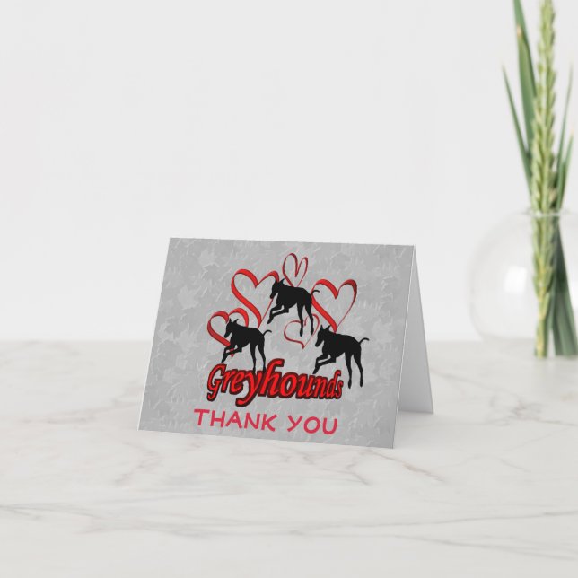Greyhounds Et Red Hearts Carte de remerciements (Devant)