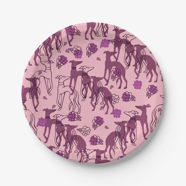 Greyhounds Garden Artwork Greyhound Rose Pappteller (Vorderseite)
