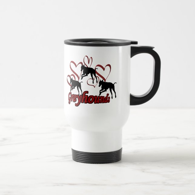 Greyhounds Hearts Dog Lover Foto Travel Mug Reisebecher (Rechts)