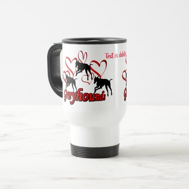 Greyhounds Hearts Dog Lover Personalisiert Reisebecher (Vorderseite Links)
