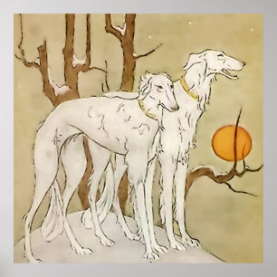 „Greyhounds im Winter“ von Marjorie Miller Poster