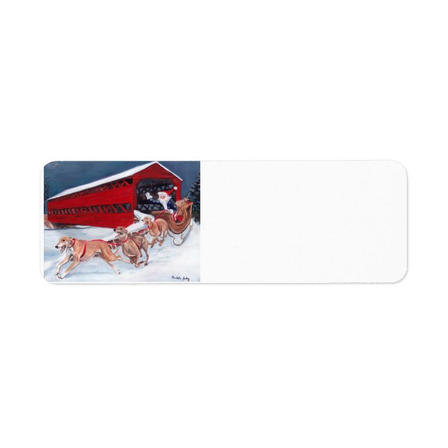 Greyhounds Père Noël Sleigh Dog Étiquettes de adre (Devant)