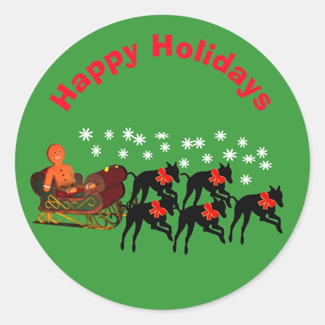 Greyhounds Sleigh Christmas Holiday Runder Aufkleber (Vorderseite)