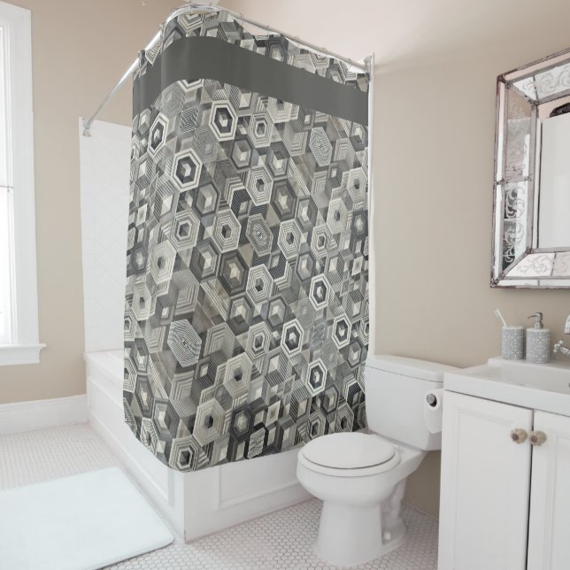 Greyscale Geometrie Duschvorhang (Beispiel)